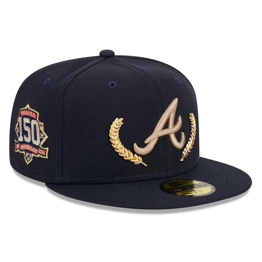 New Era Navy Atlanta Braves Gold Leaf 59FIFTY Fitted Hat