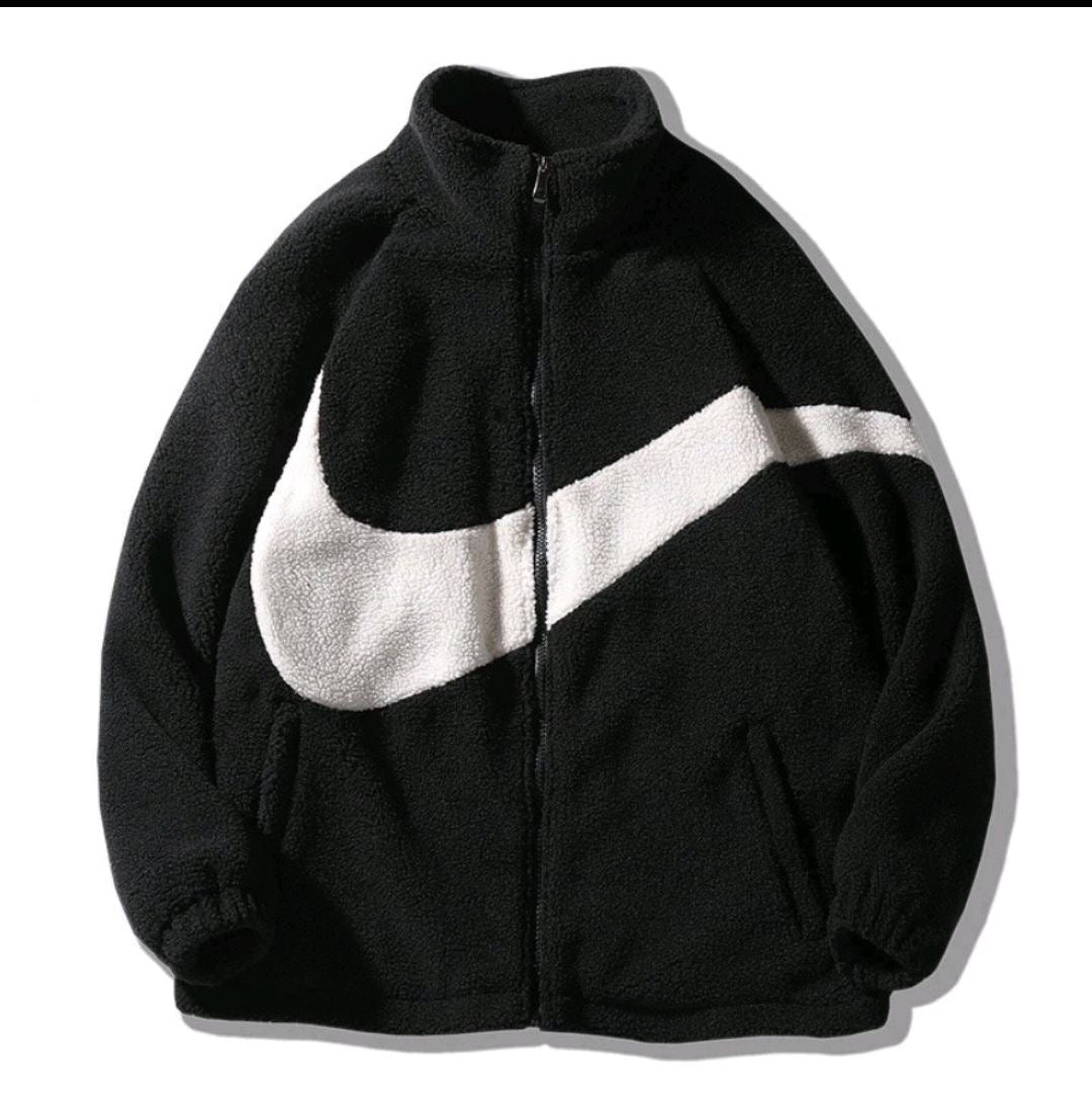 NK Big Swoosh Reversible Boa Jacket Black White