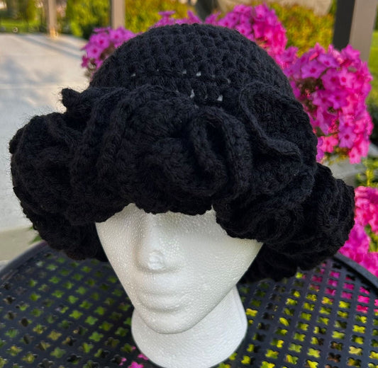 Crochet Ruffle Bucket Hat - Super Thick Ruffle black