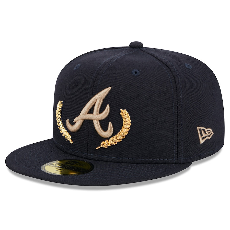 New Era Navy Atlanta Braves Gold Leaf 59FIFTY Fitted Hat