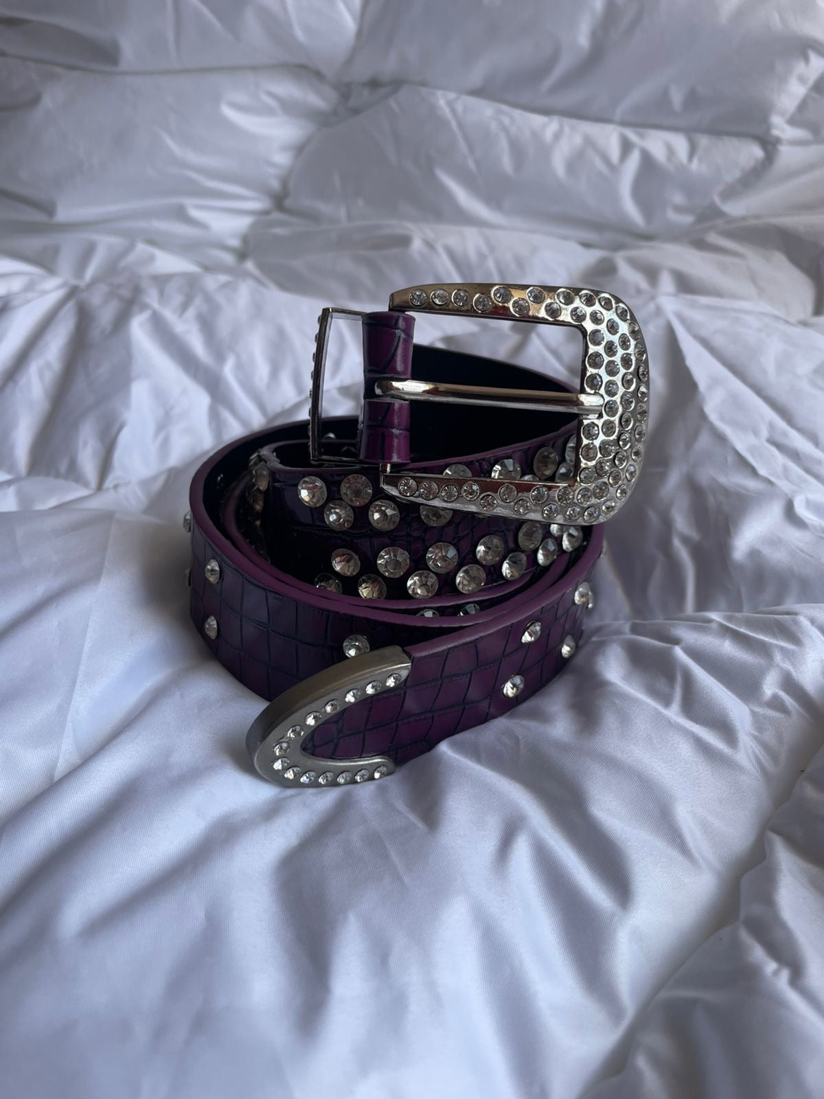 Rhinestone BB Belt Purple