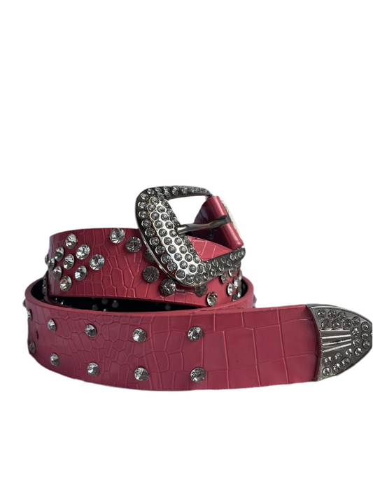 Rhinestone BB Belt Pink