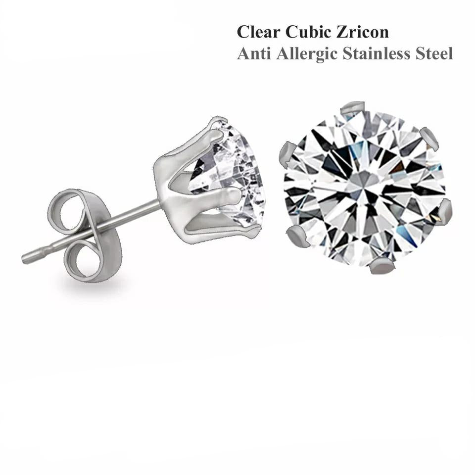 Round Cubic Zirconia Silver Stud Earrings