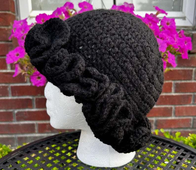 Crochet Ruffle Bucket Hat - Super Thick Ruffle black