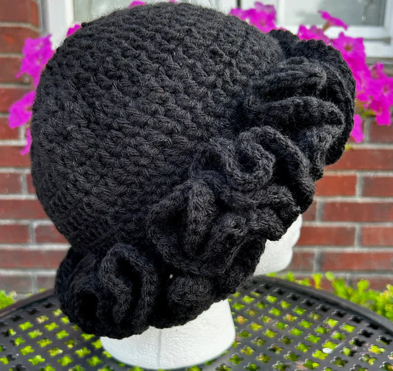 Crochet Ruffle Bucket Hat - Super Thick Ruffle black